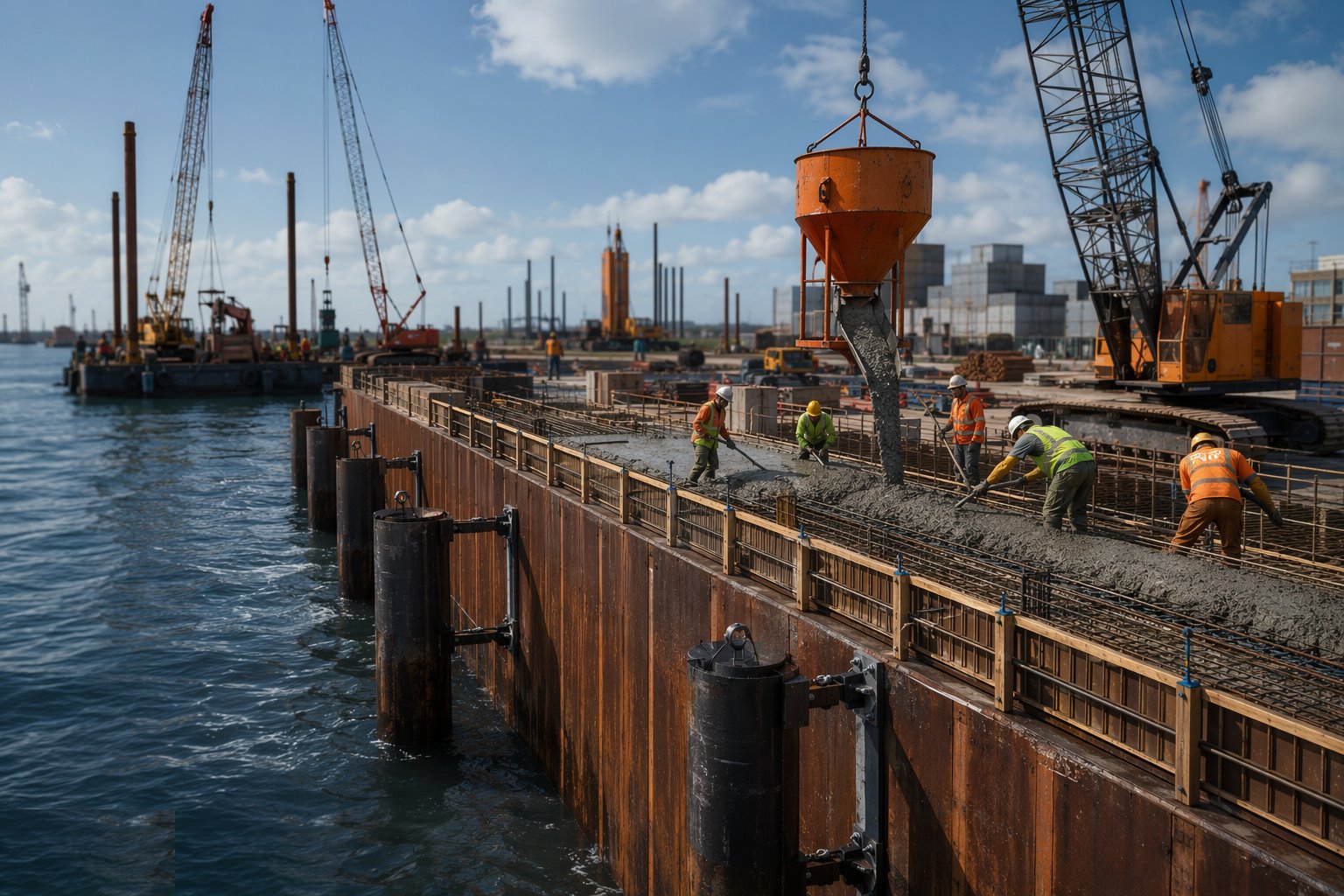 Cast the capping beam — Quay Walls & Berth Construction, step 4