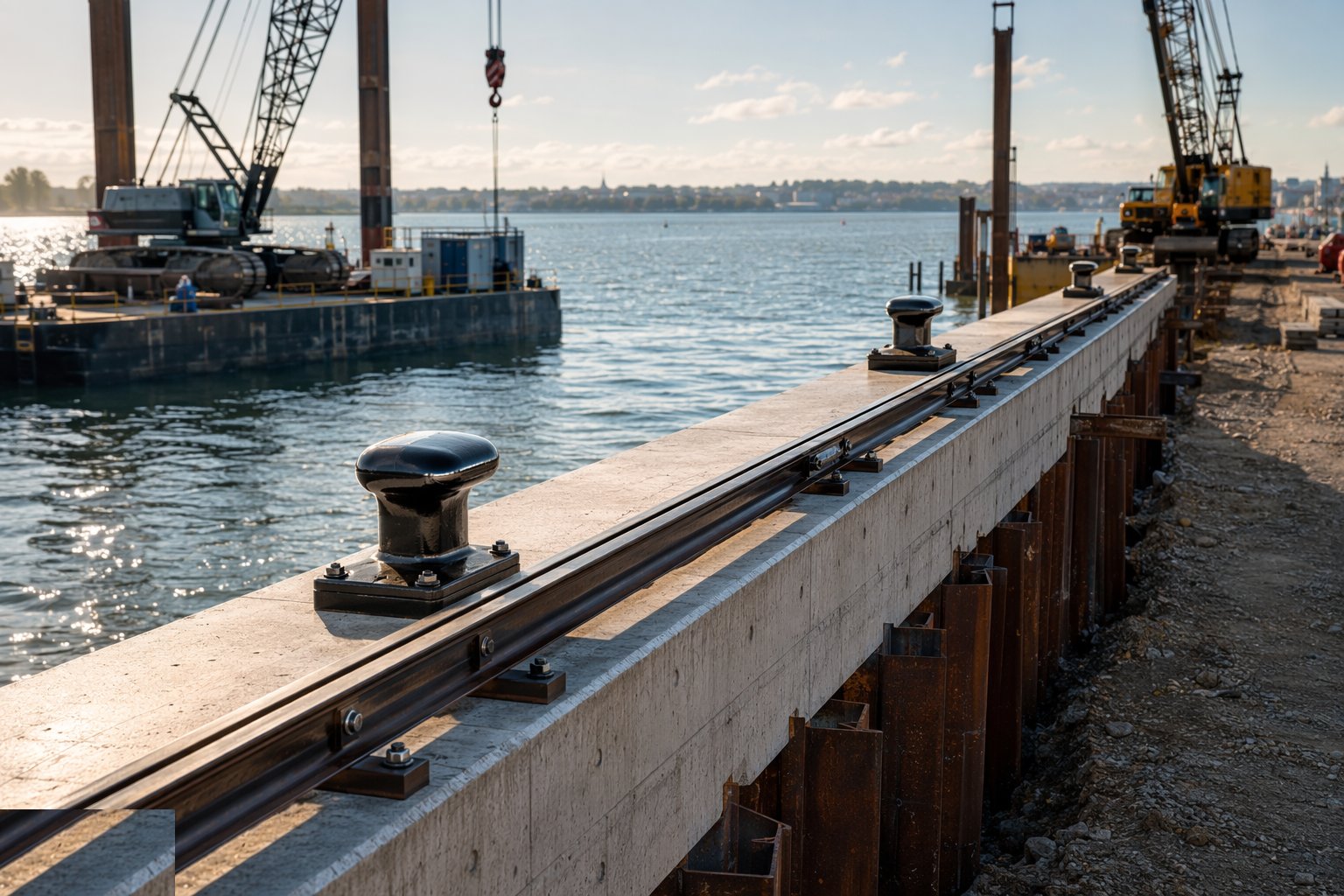 Fit the mooring furniture and crane rails — Quay Walls & Berth Construction, step 6