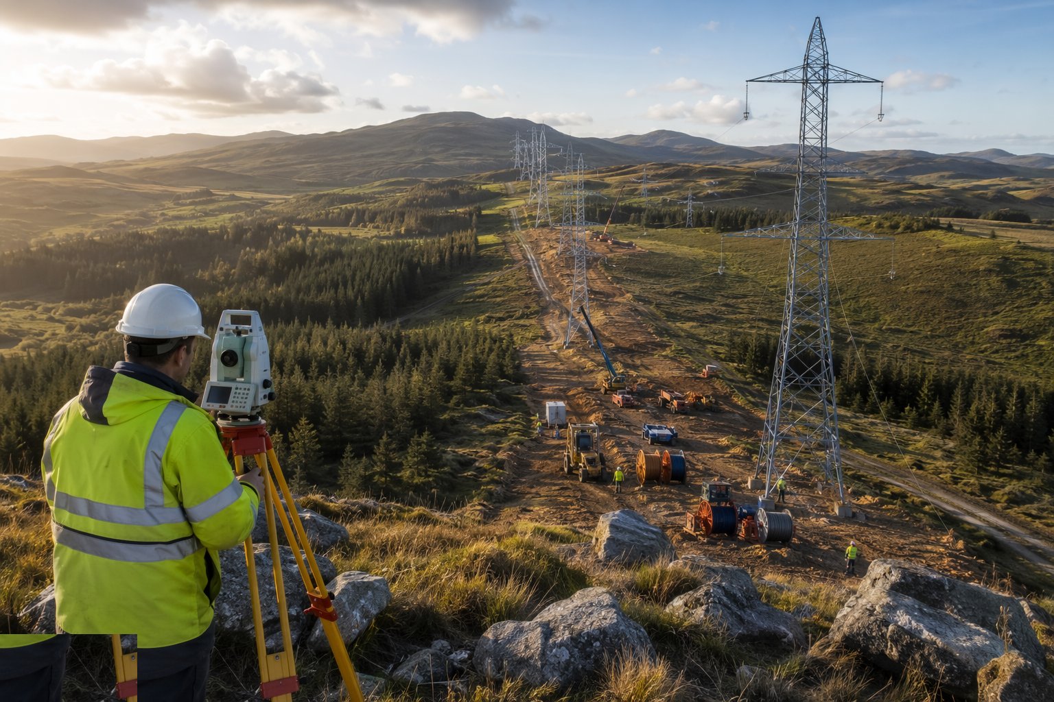 Survey the route, plan access and spot the towers — Overhead Line Construction, step 1