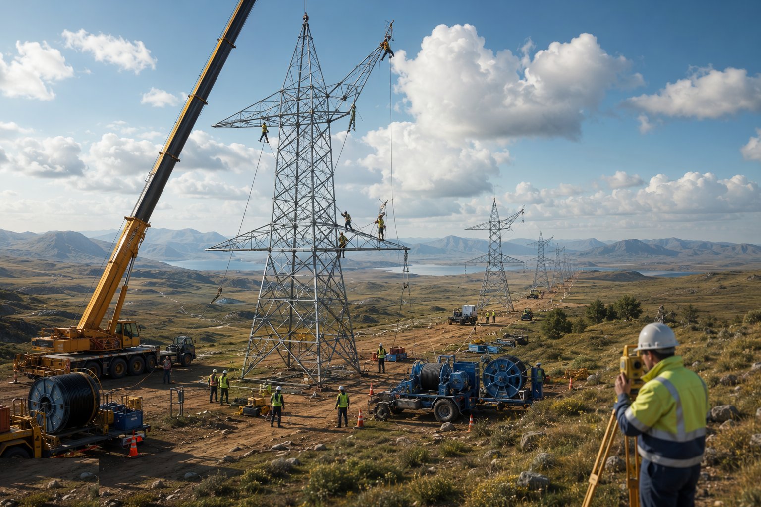Erect the towers — Overhead Line Construction, step 3