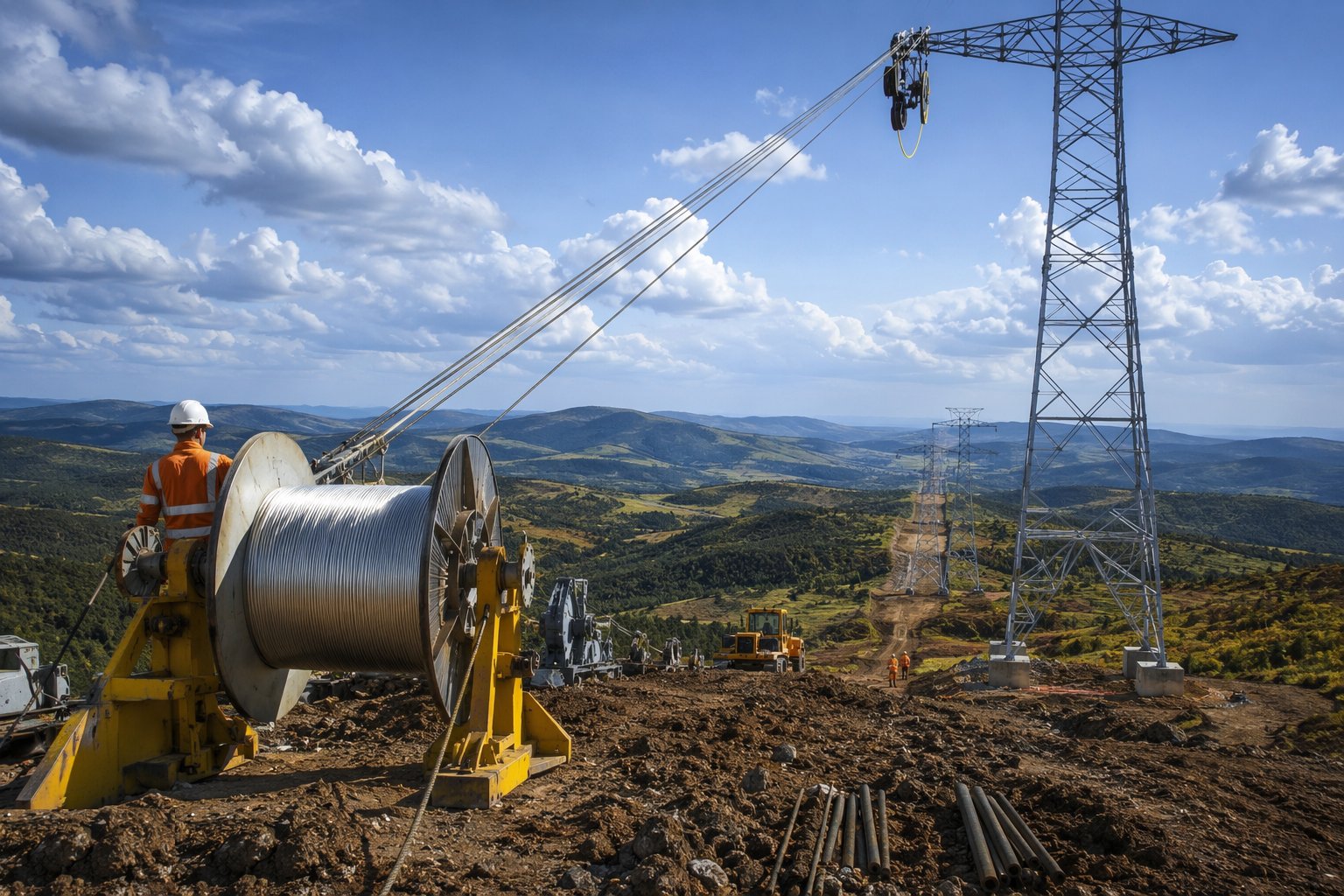 Run out the conductors — Overhead Line Construction, step 5