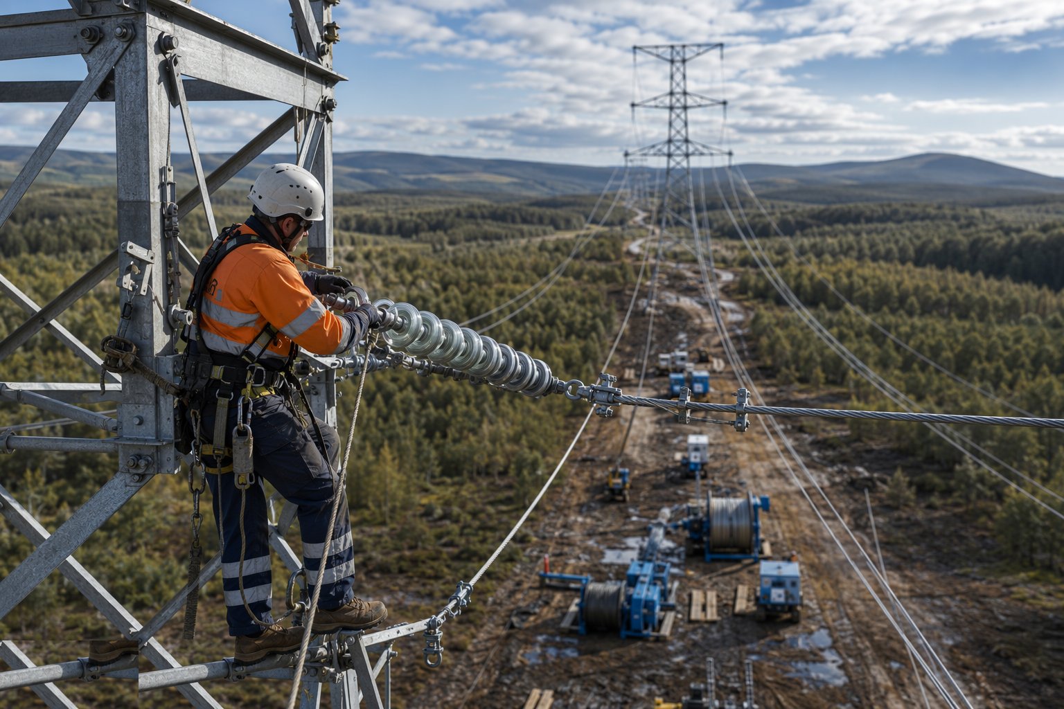 Sag, clip in and fit dampers and spacers — Overhead Line Construction, step 6