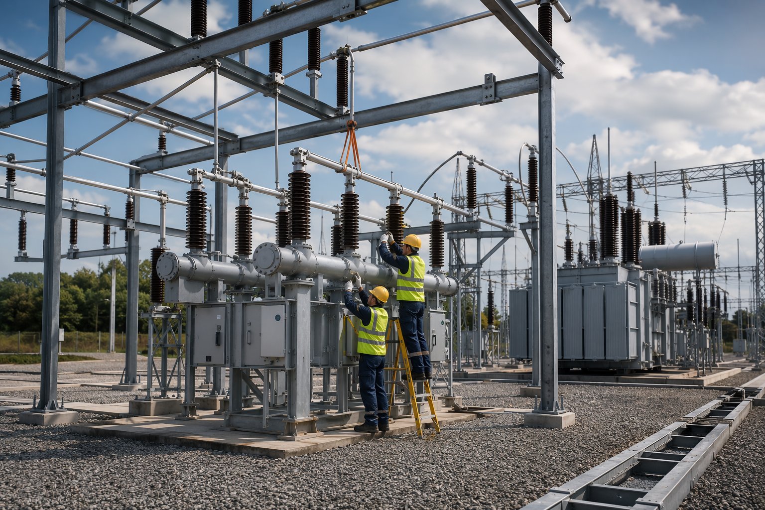Erect the switchgear and make the HV connections — Substation Construction, step 5