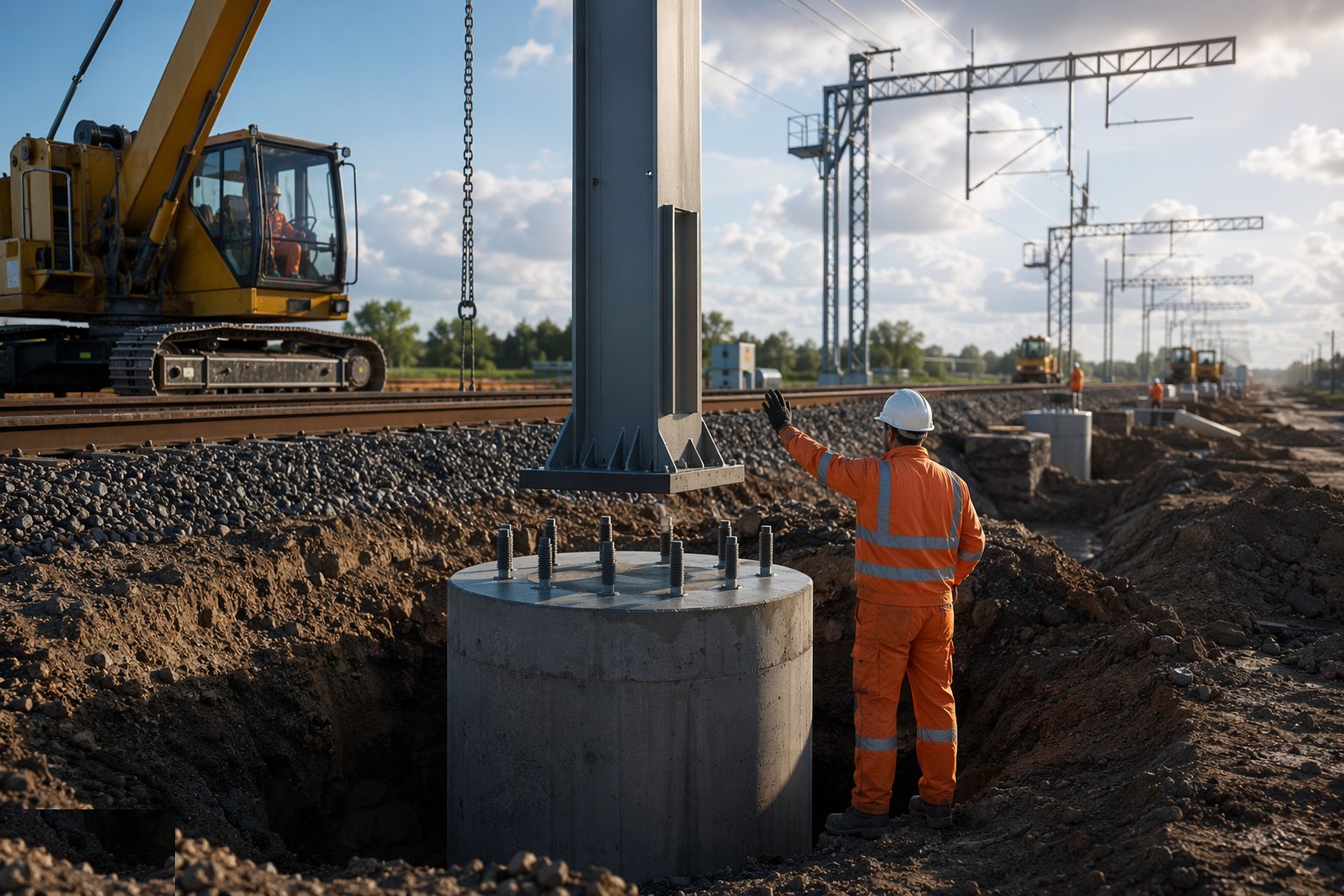 Install the OLE foundations — Rail Electrification — OLE & Conductor Rail, step 1