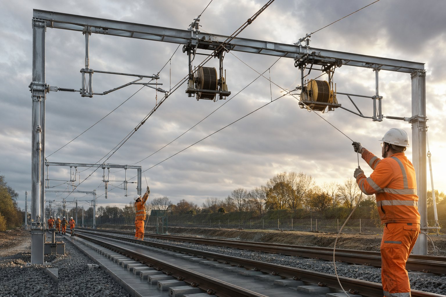 Run out and clip up the wires — Rail Electrification — OLE & Conductor Rail, step 3