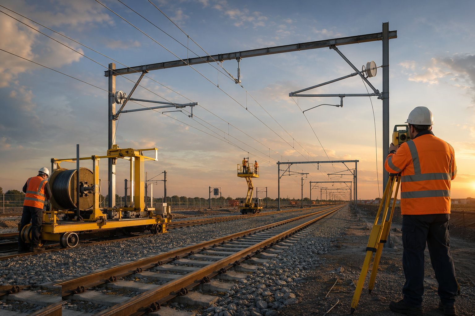 Register, tension and survey the contact wire — Rail Electrification — OLE & Conductor Rail, step 4
