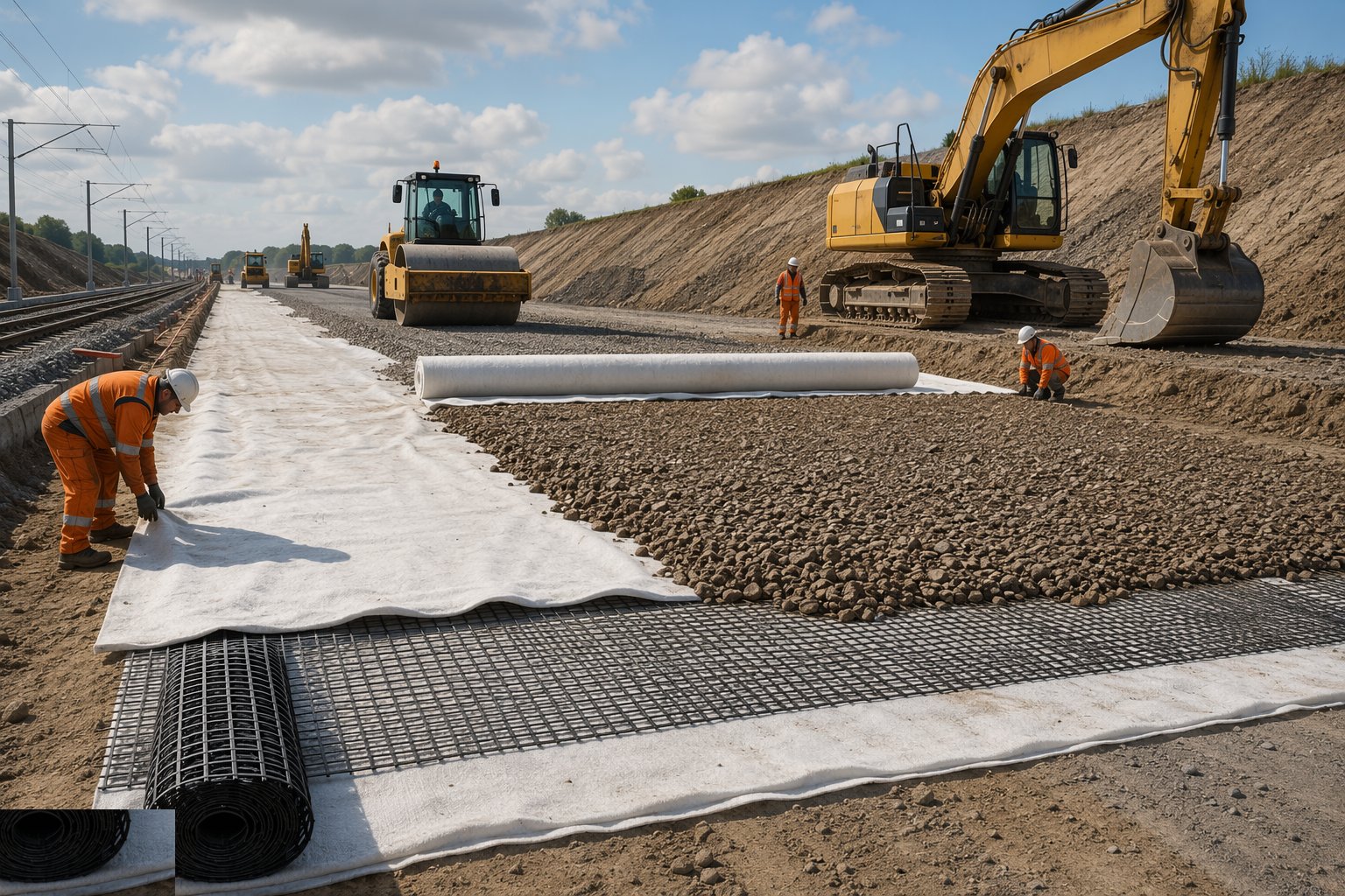 Lay geosynthetics and place the capping — Rail Formation & Trackbed, step 3