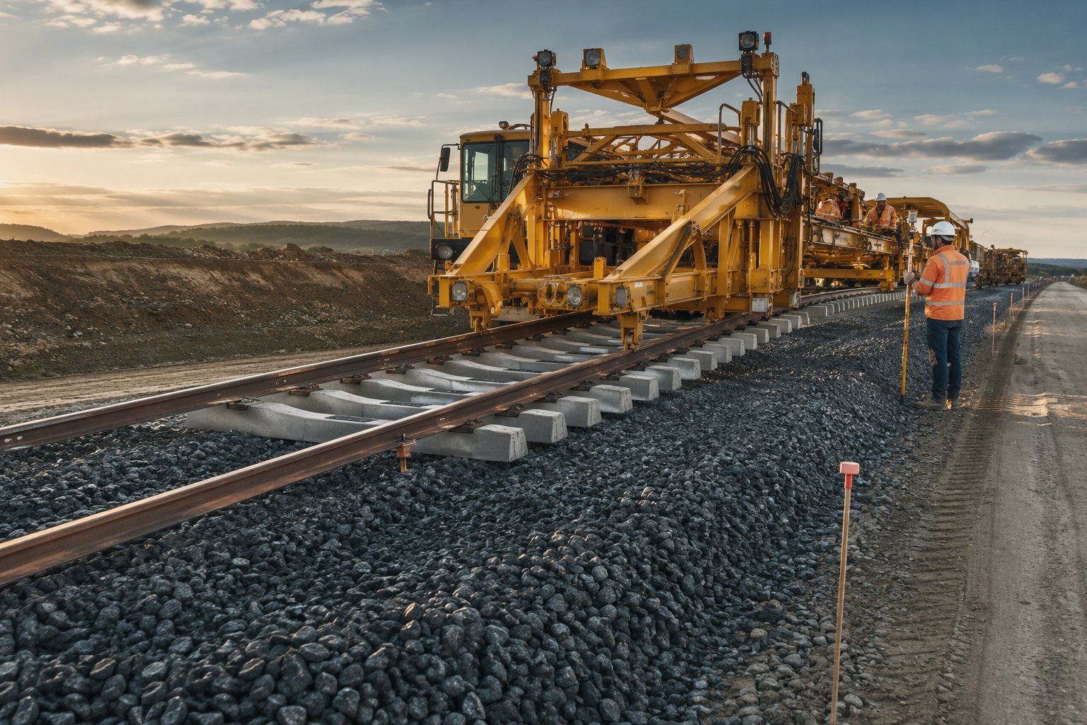 Lay bottom ballast and set out the track — Track Construction, step 1