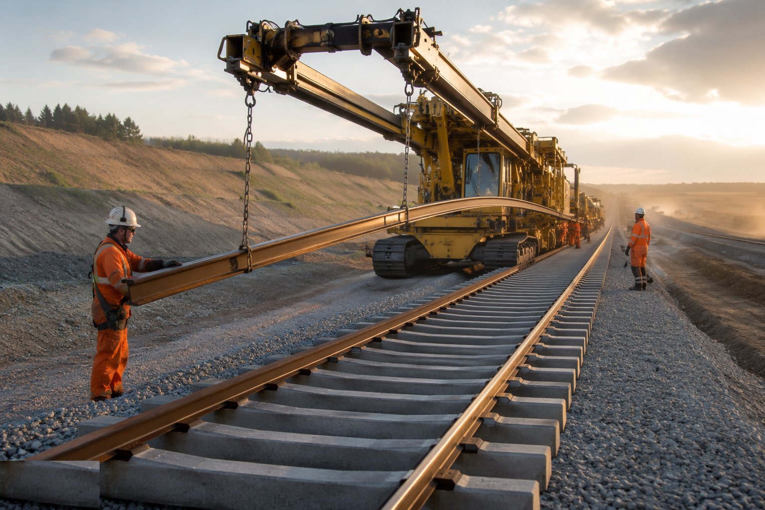 Distribute sleepers and thread the rail — Track Construction, step 2