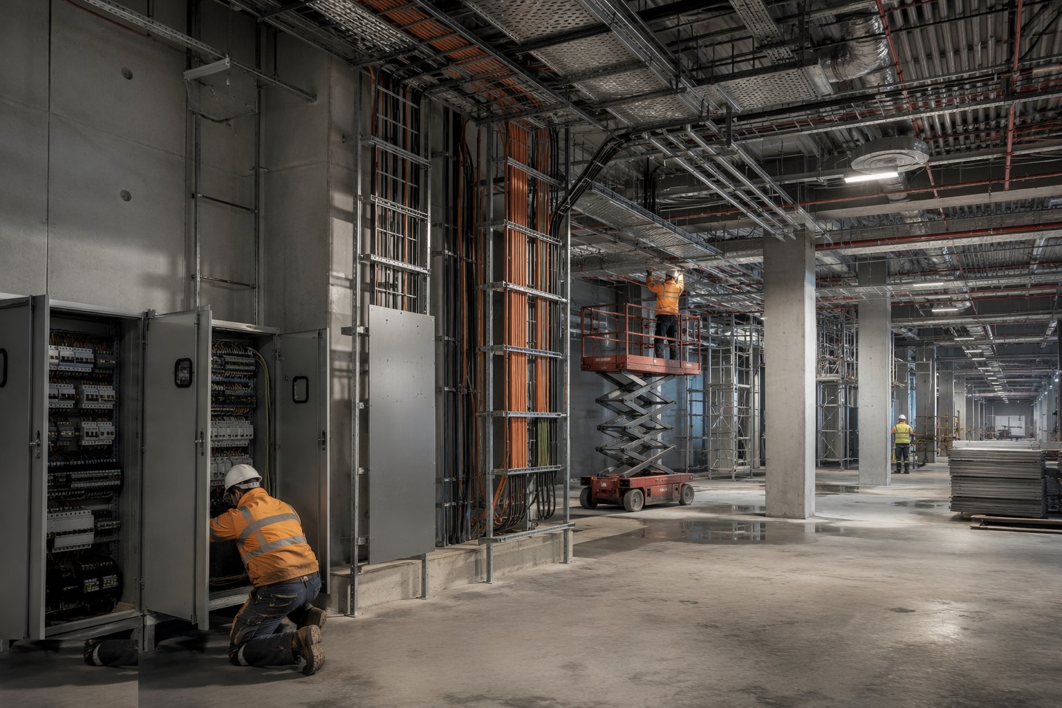 Install the intake, switchrooms and rising distribution — Retail MEP & Services, step 2