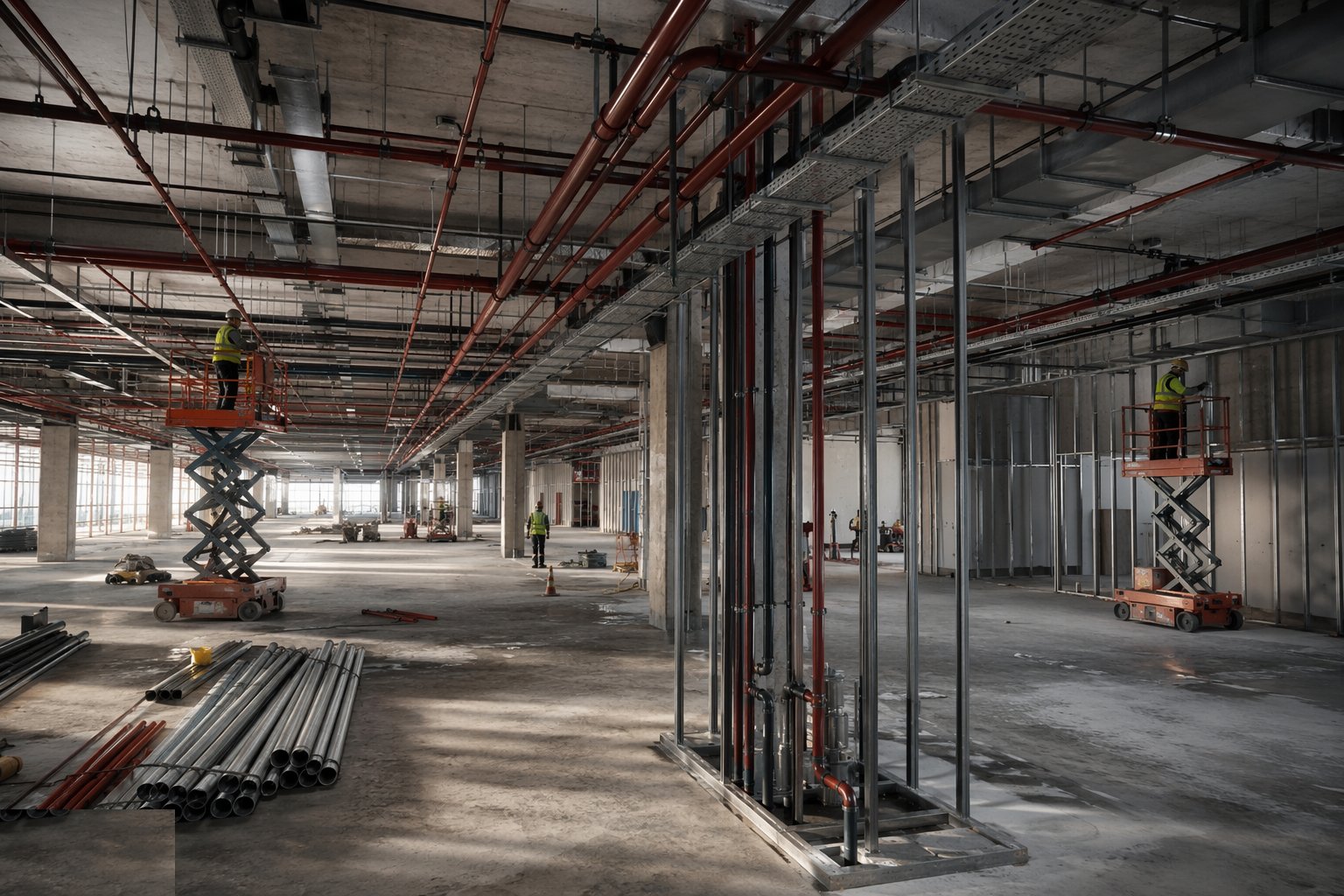 Run the sprinkler and fire alarm backbone — Retail MEP & Services, step 5