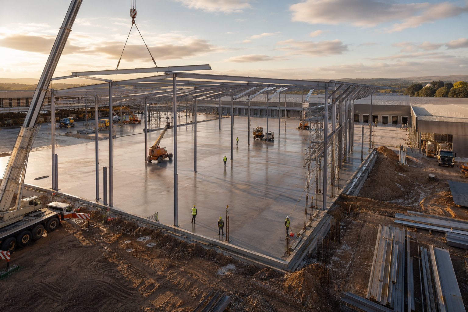 Erect the frames: portals or long-span steel — Retail Shells & Shopping Centre Structures, step 2
