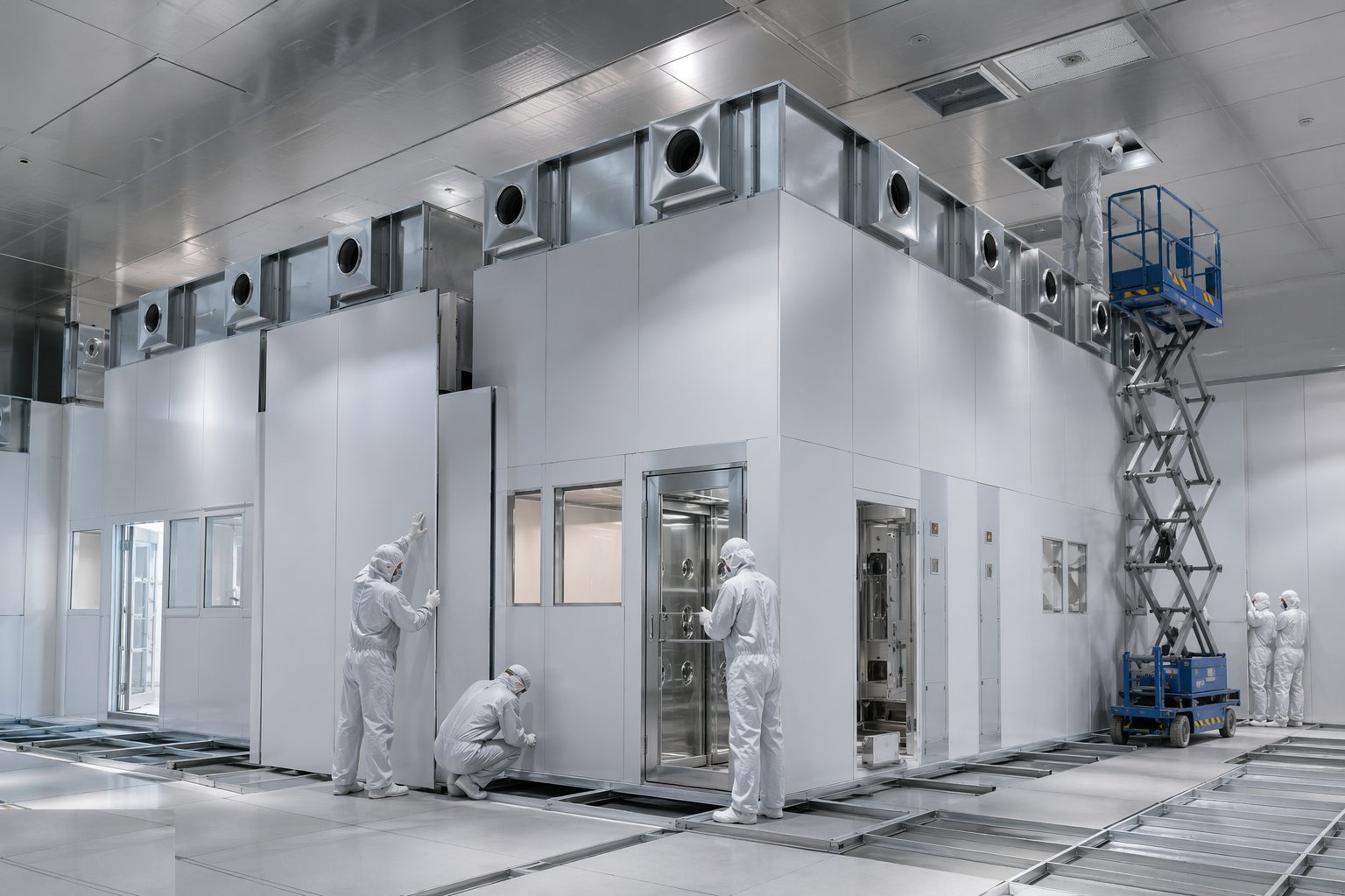 Erect the panel envelope and penetrations — Cleanroom Construction, step 3