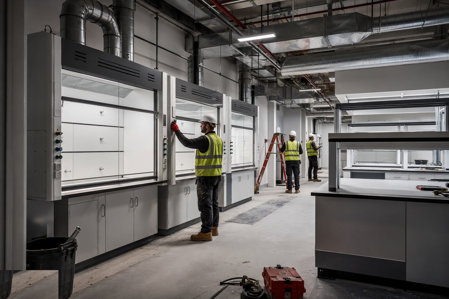 Install fume cupboards and the extract system — Laboratory Construction, step 4