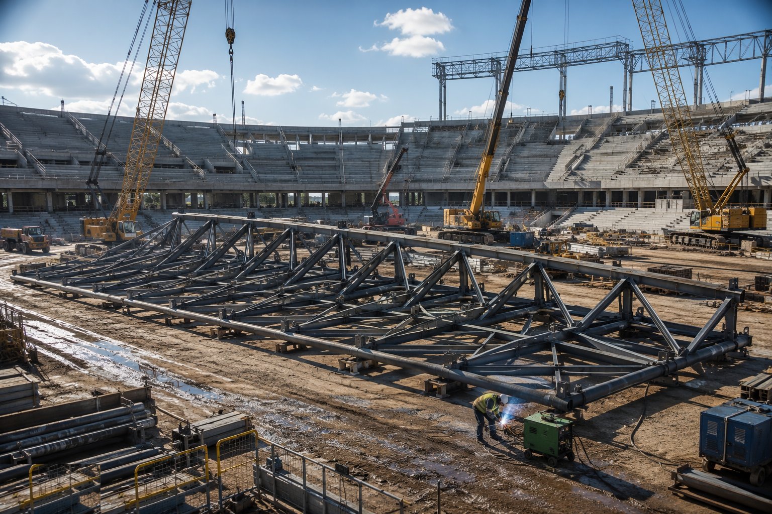 Preassemble the roof at ground level — Stadium Construction, step 5