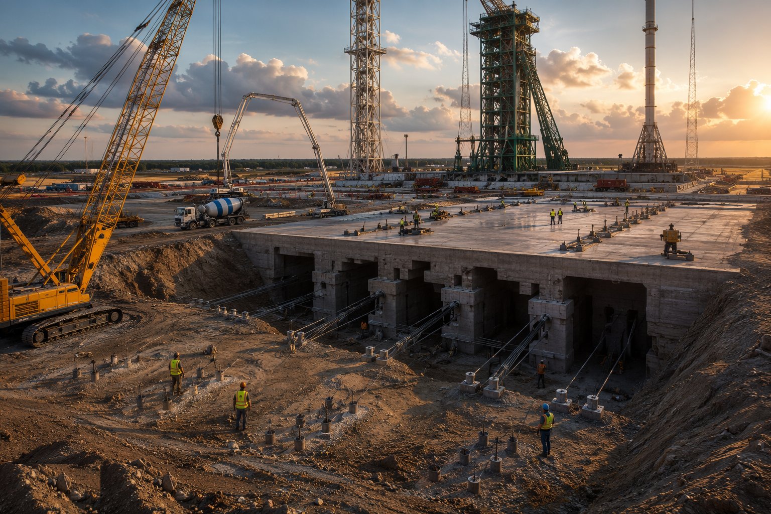 Earthworks, foundations and thrust-rated anchorage — Launch Facility & Pad Construction, step 1