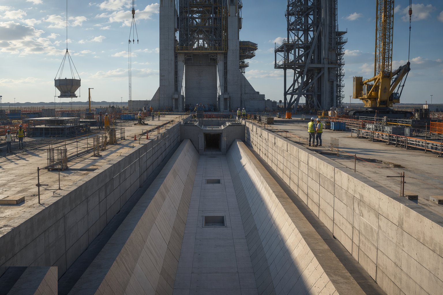 Construct the flame trench and refractory lining — Launch Facility & Pad Construction, step 2