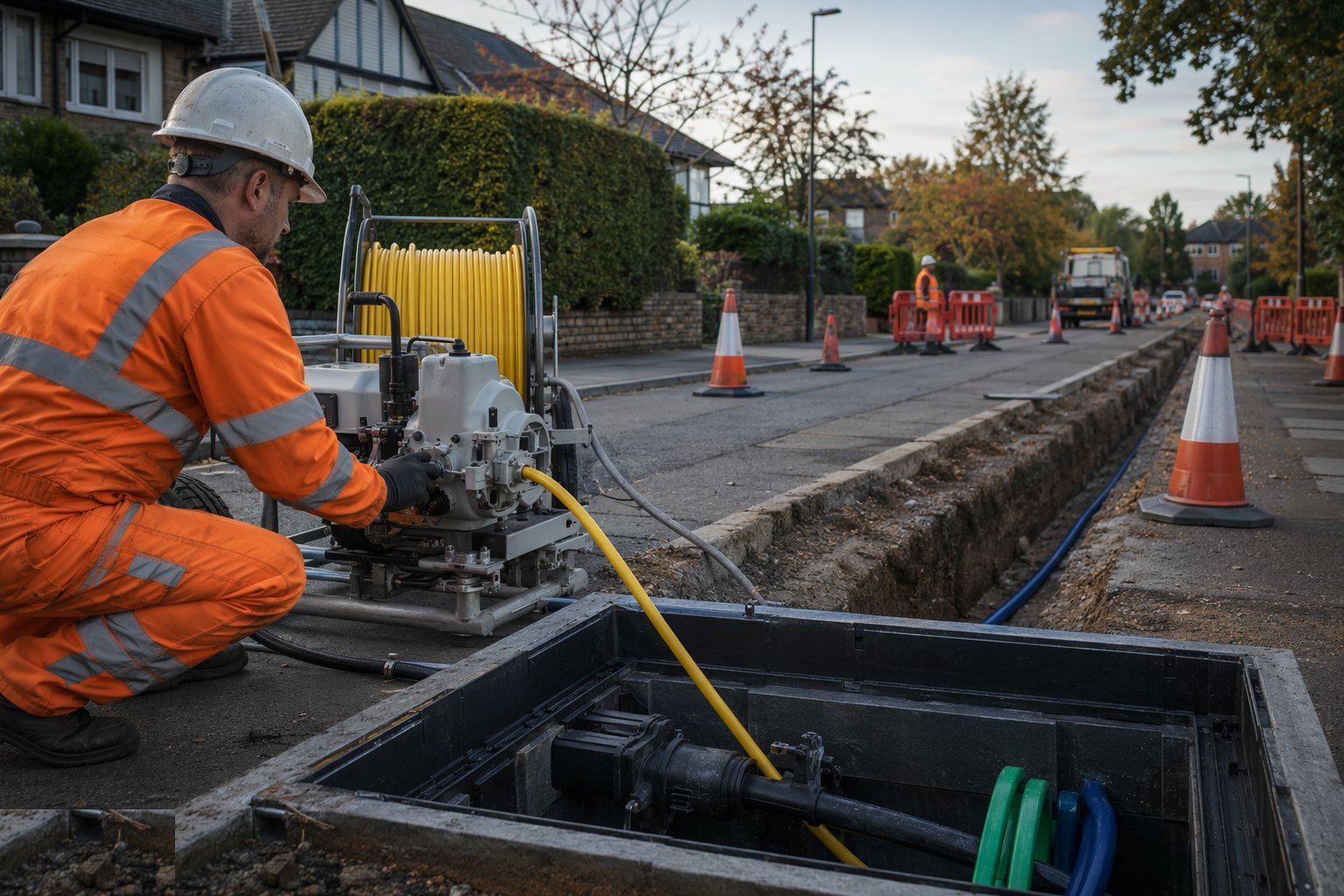 Blow or pull the fibre cable — Fibre Network Installation, step 5