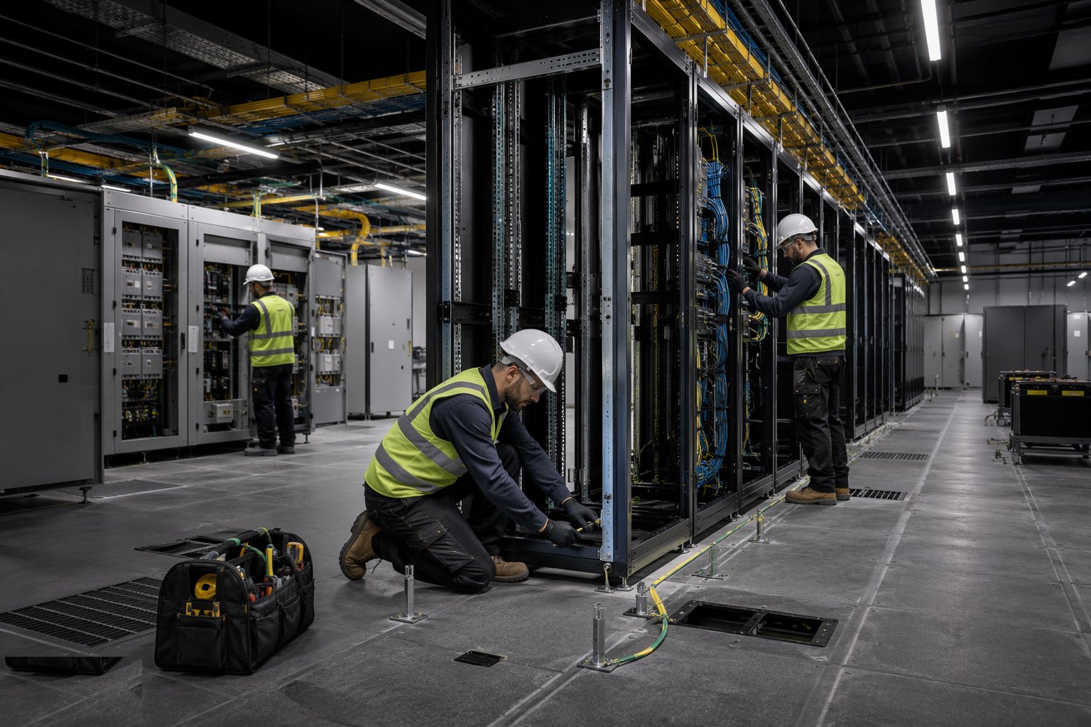 Land the racks and run the cabling — Telecom Exchanges & Equipment Rooms, step 4