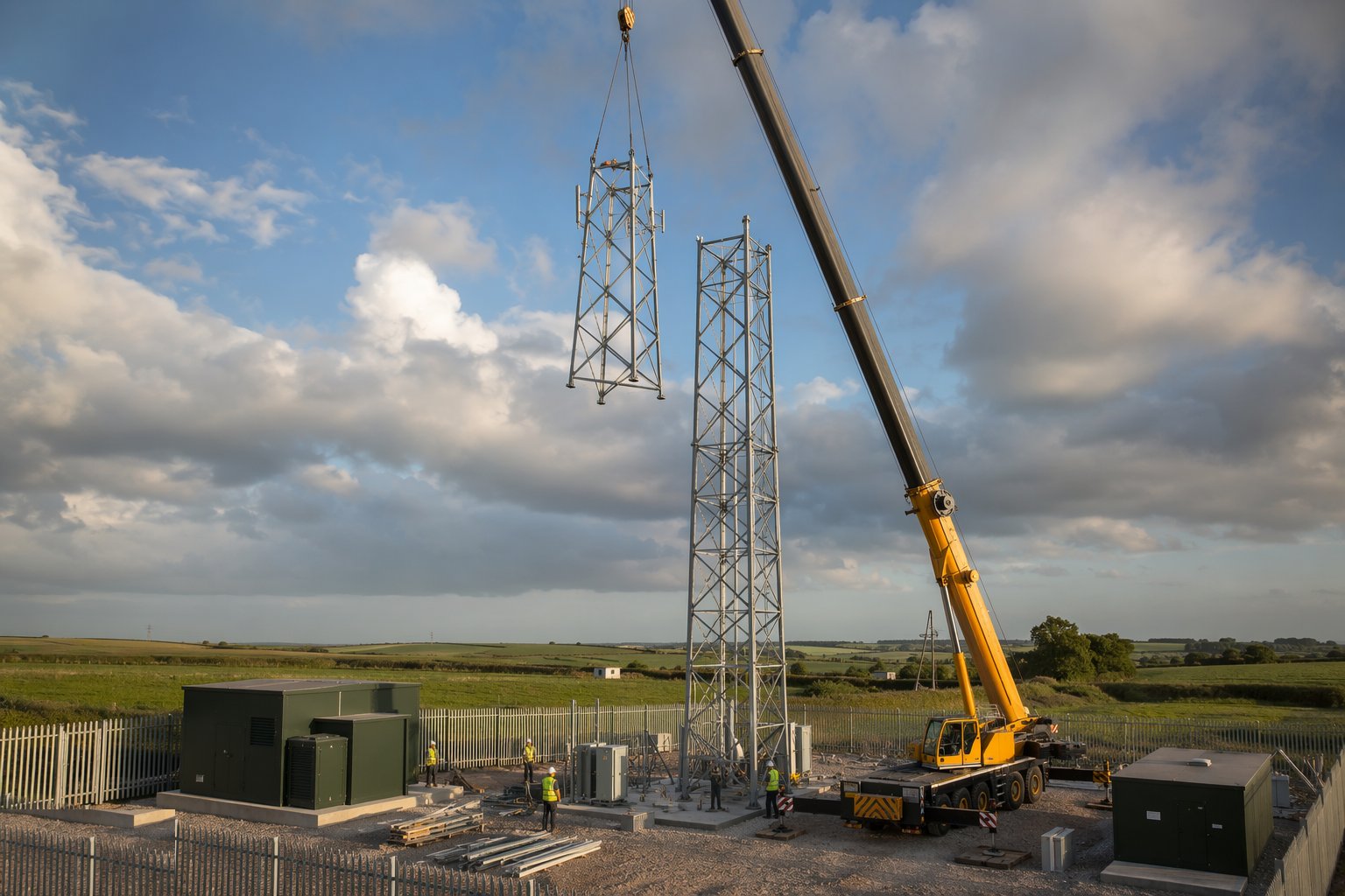Erect the structure by crane or gin pole — Telecom Towers, Masts & Rooftop Sites, step 4