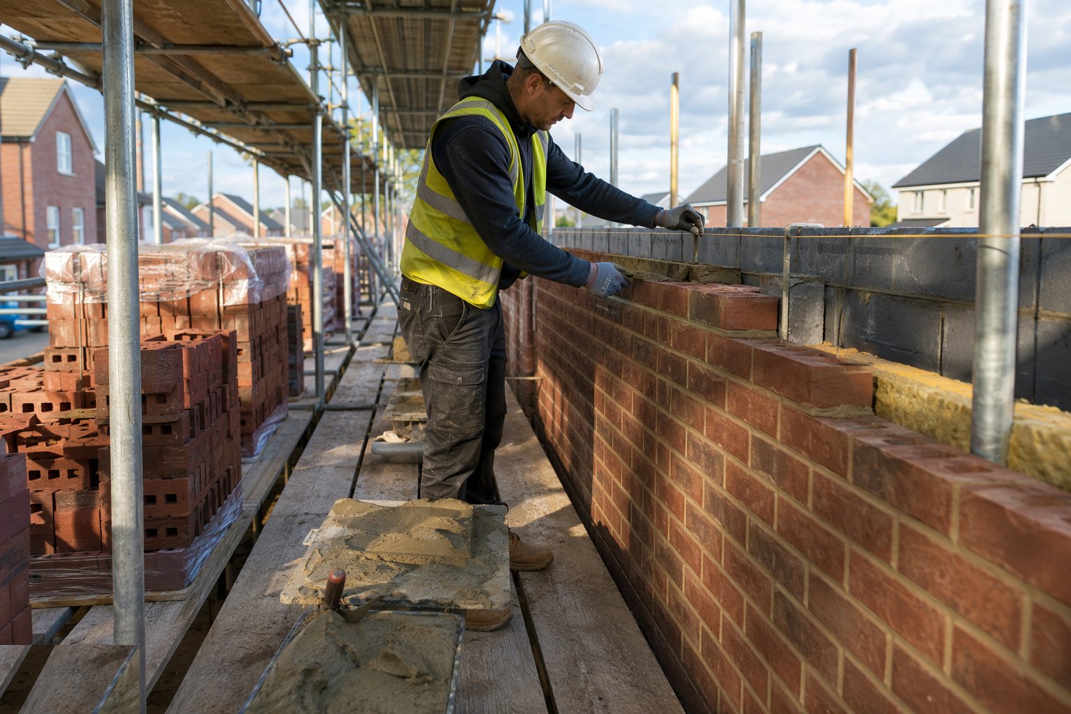 Run the courses to the line — Brick Wall Construction, step 3