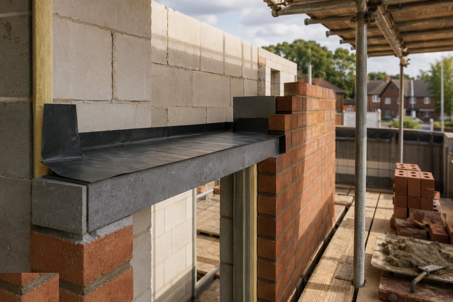 Form openings — lintels, bearings and cavity trays — Brick Wall Construction, step 5