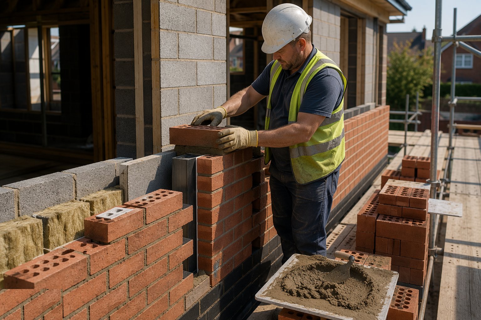 Build piers, returns and movement joints — Brick Wall Construction, step 6