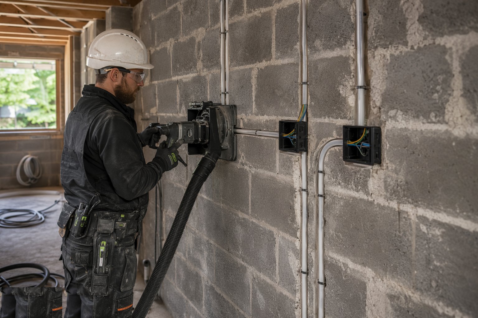 Fix conduit, boxes and pipe in the chase — Chasing & First-Fix Cutting for Services, step 4