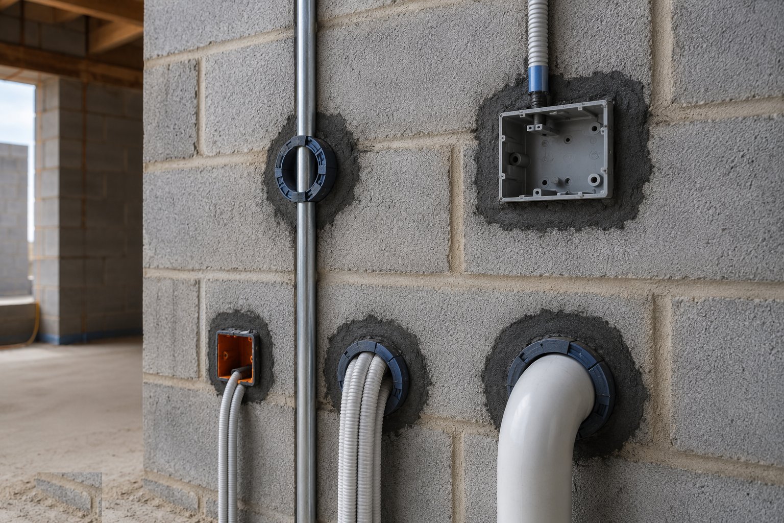 Fire-stop and seal the penetrations — Chasing & First-Fix Cutting for Services, step 7