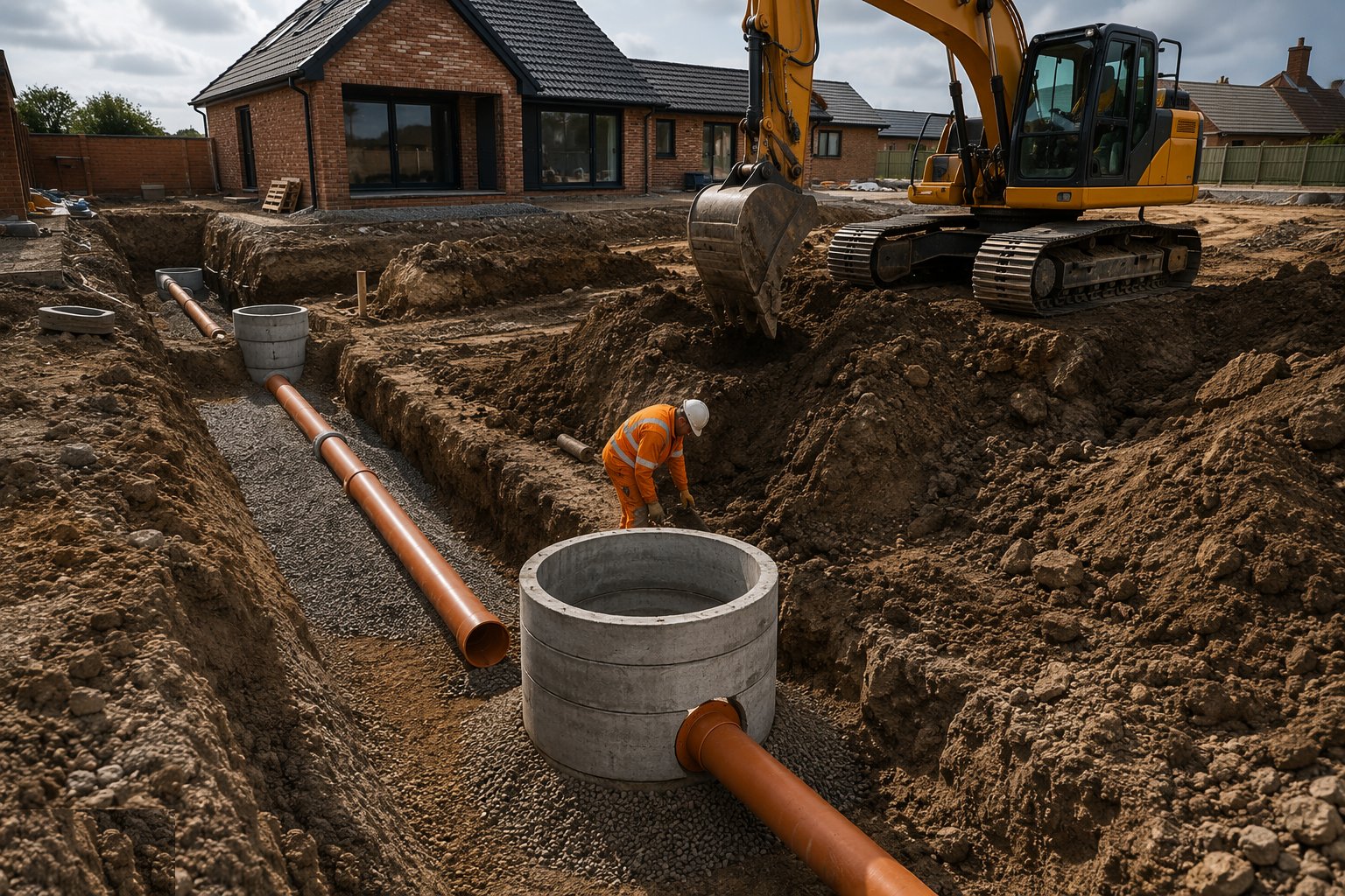 Excavate the trenches — Below-Ground Drainage Installation, step 2