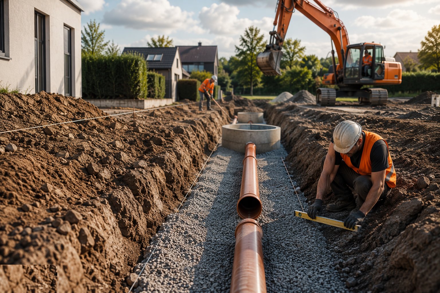 Lay the bedding and the pipes — Below-Ground Drainage Installation, step 3