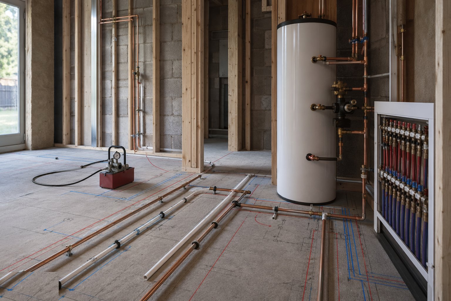 Set out routes, falls and connection points — MEP — Plumbing (First & Second Fix), step 1