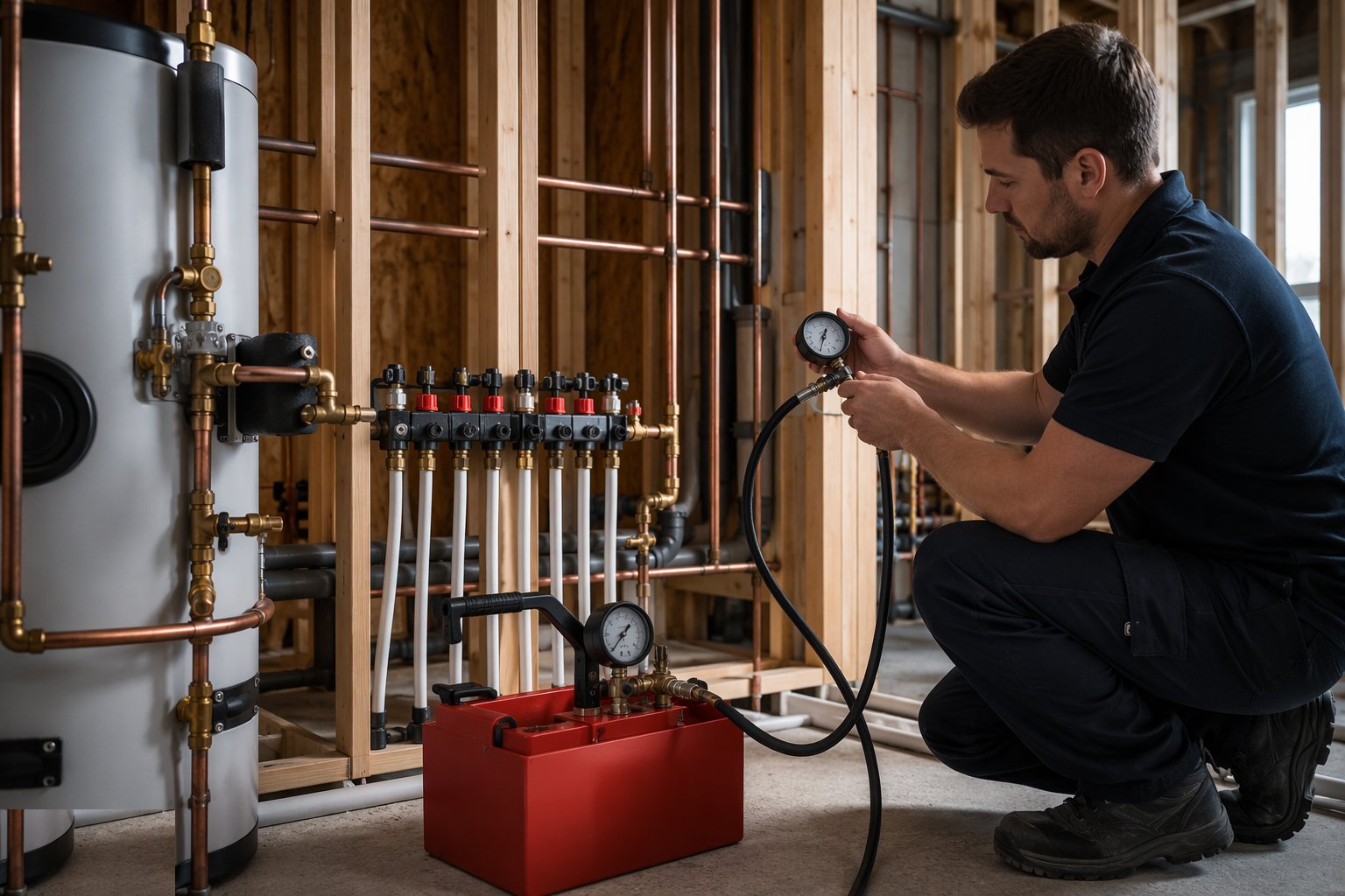 Pressure test and flush before covering — MEP — Plumbing (First & Second Fix), step 5