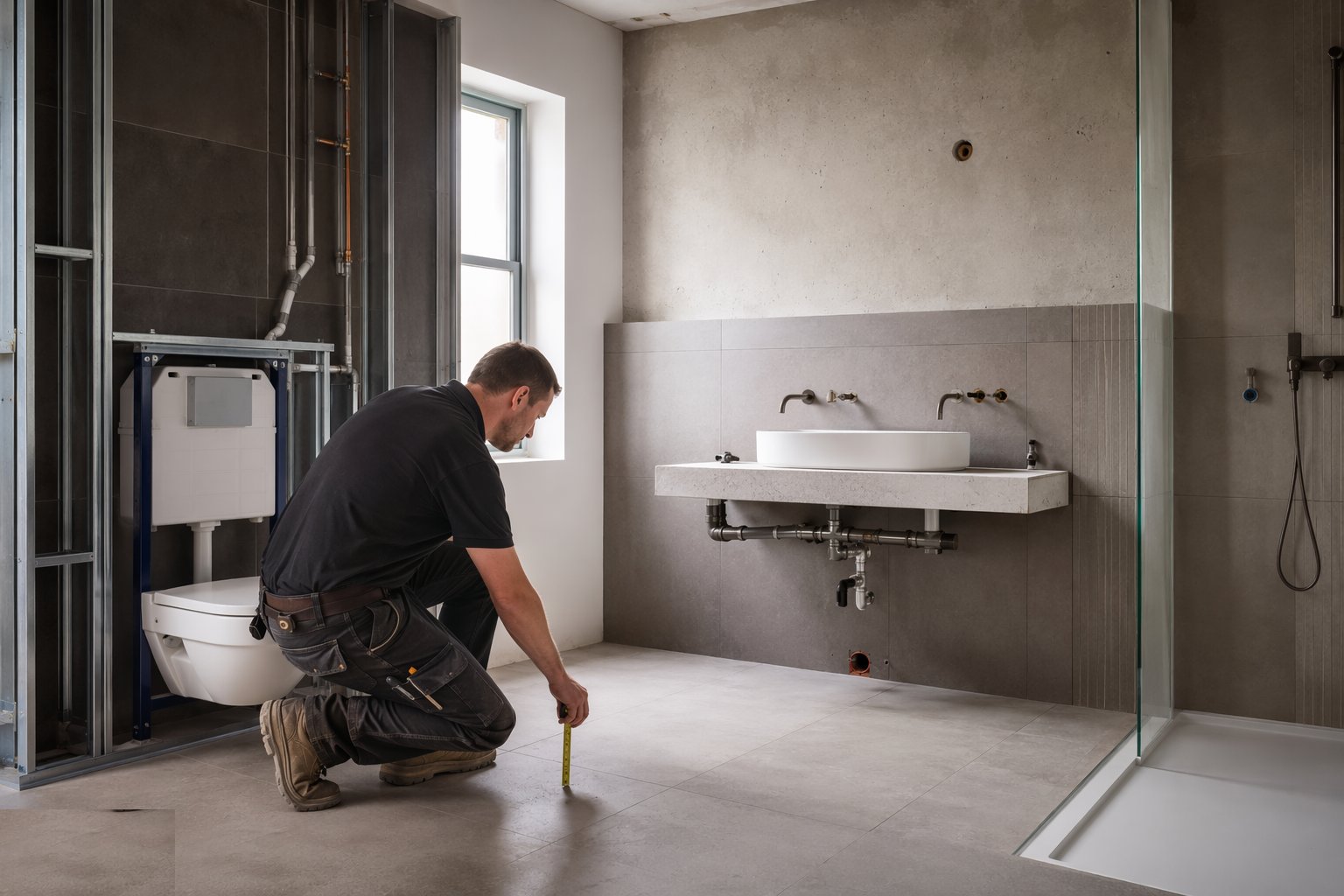 Verify first-fix positions against the room — Sanitary Installation, step 1