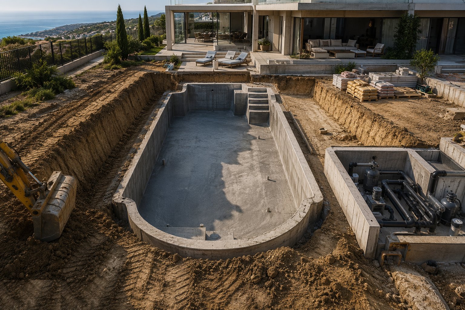 Set out, approve and excavate — Private Swimming Pool Construction, step 1