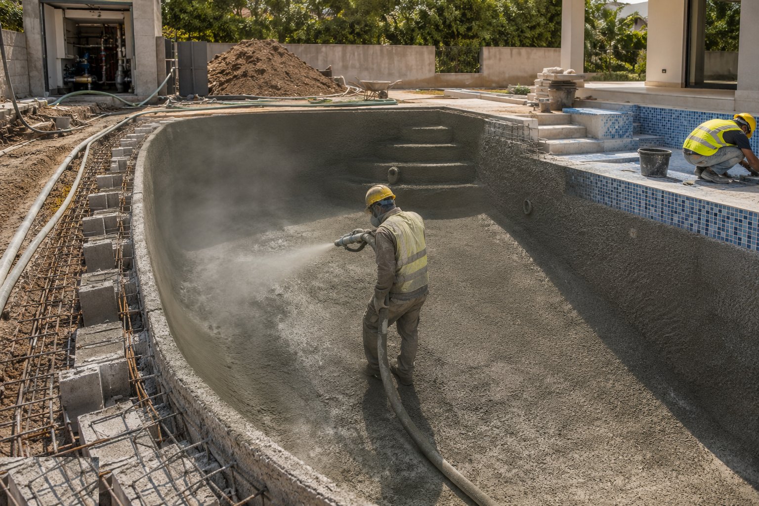 Spray or cast the shell — Private Swimming Pool Construction, step 3