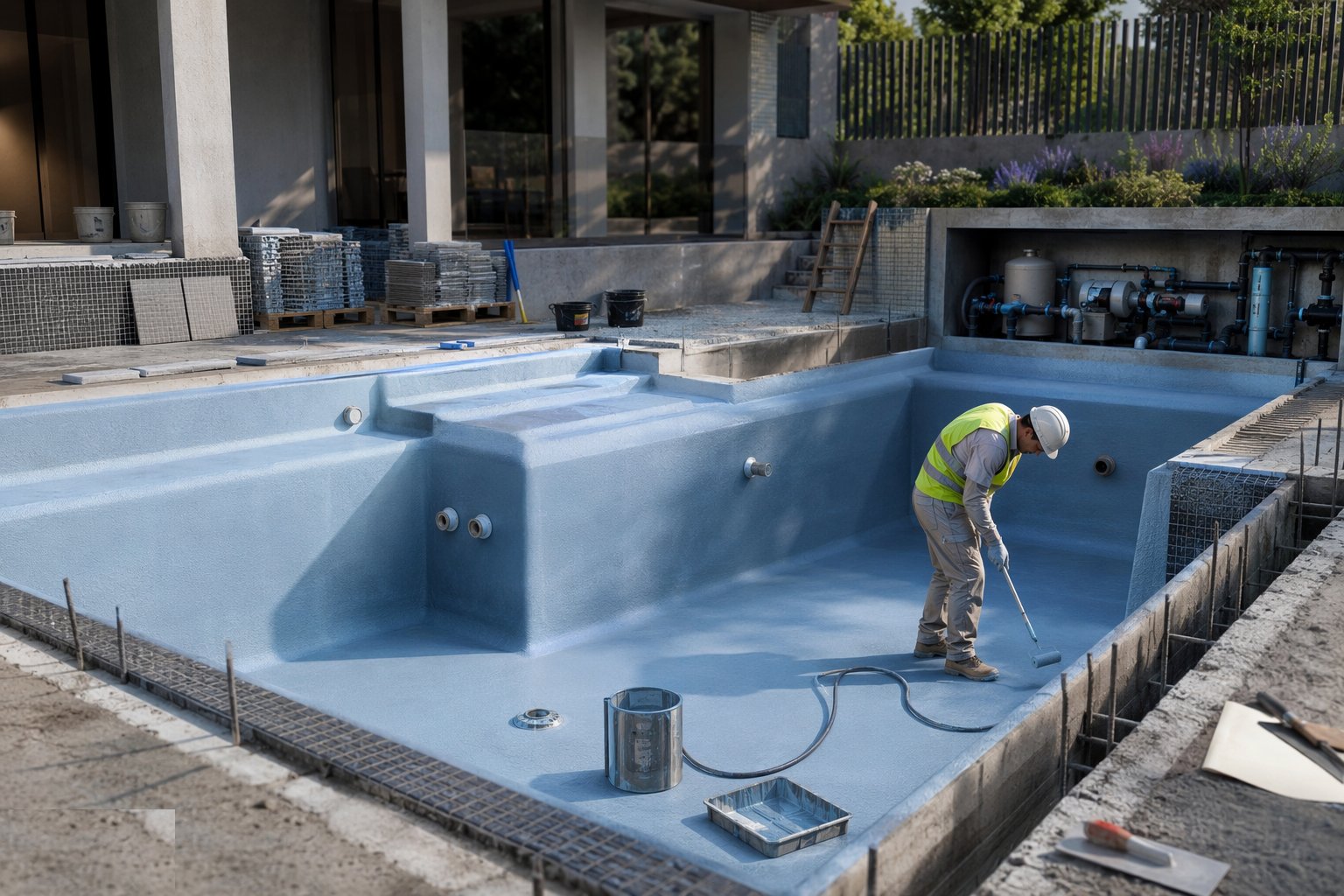 Waterproof and test the shell — Private Swimming Pool Construction, step 5