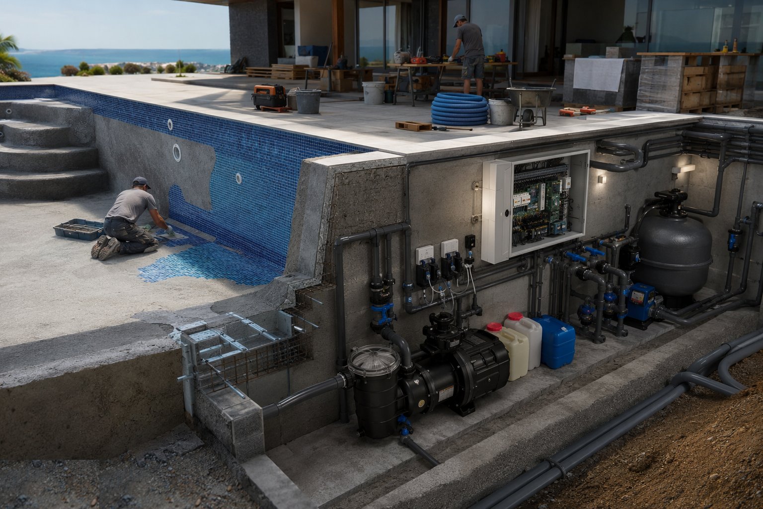 Install and commission the plant — Private Swimming Pool Construction, step 7