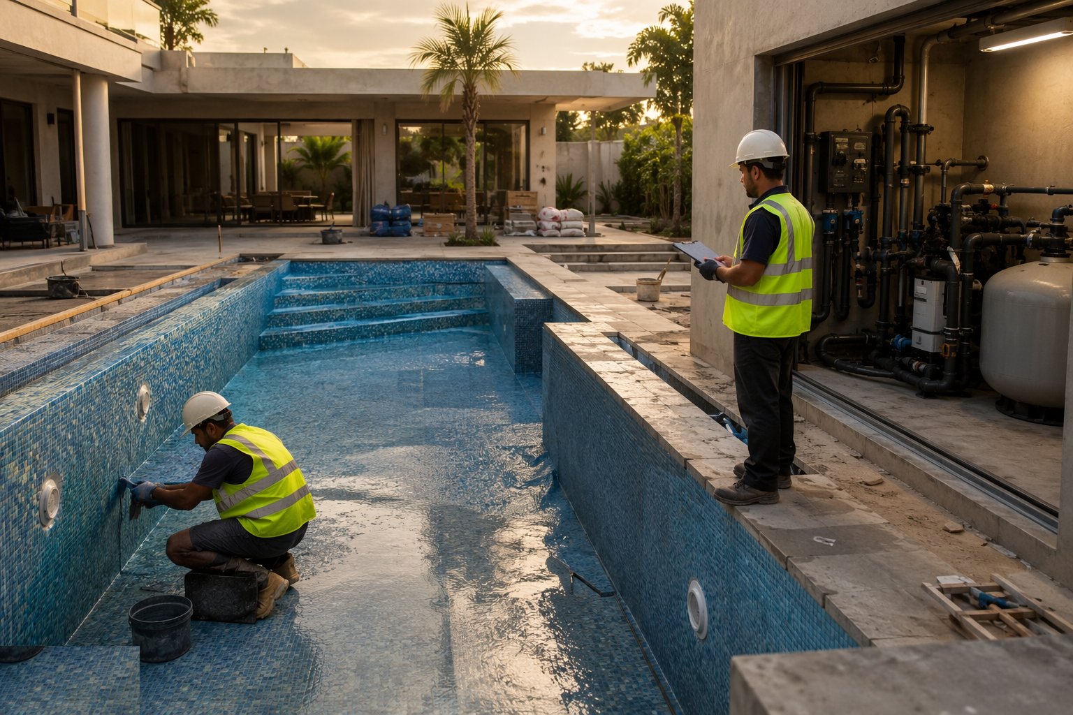 Handover — safety, chemistry and O&M — Private Swimming Pool Construction, step 8