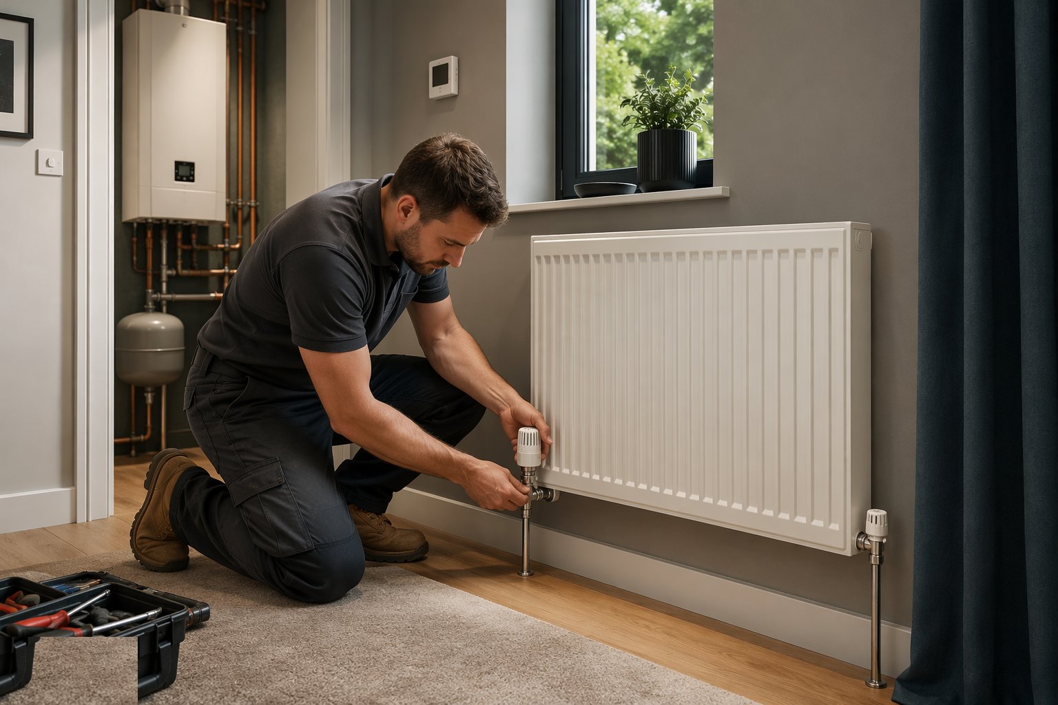 Fit TRVs and lockshields at second fix — TRVs & Heating Controls, step 3