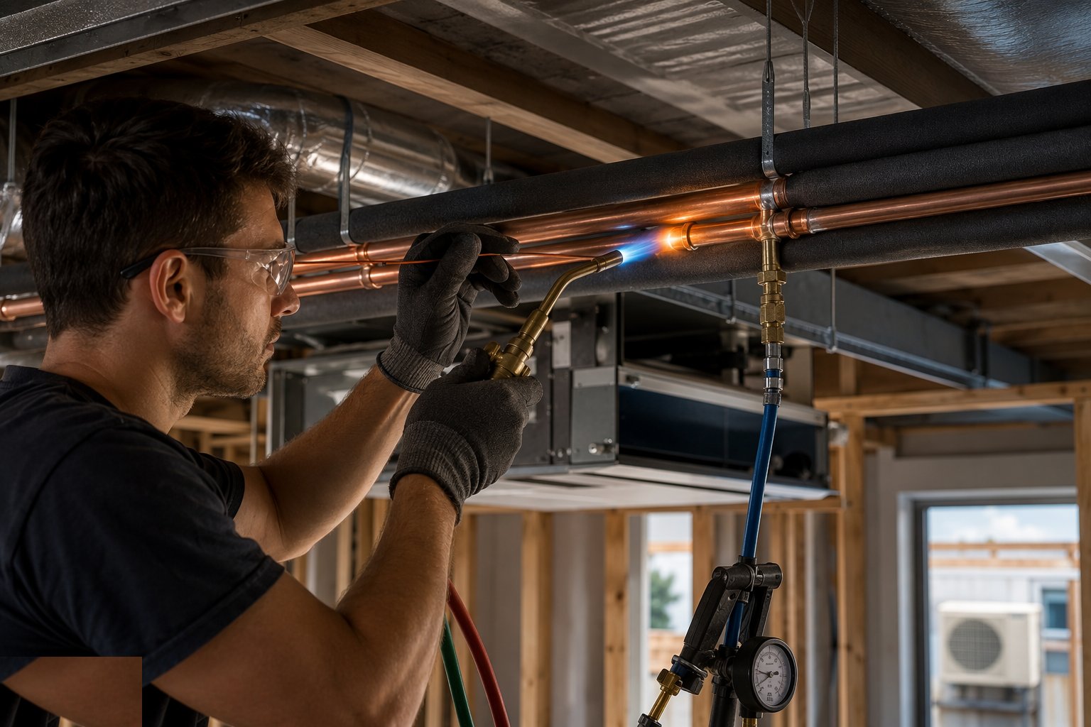 Run refrigerant pipework and condensate — first fix — Ventilation & Air Conditioning, step 3