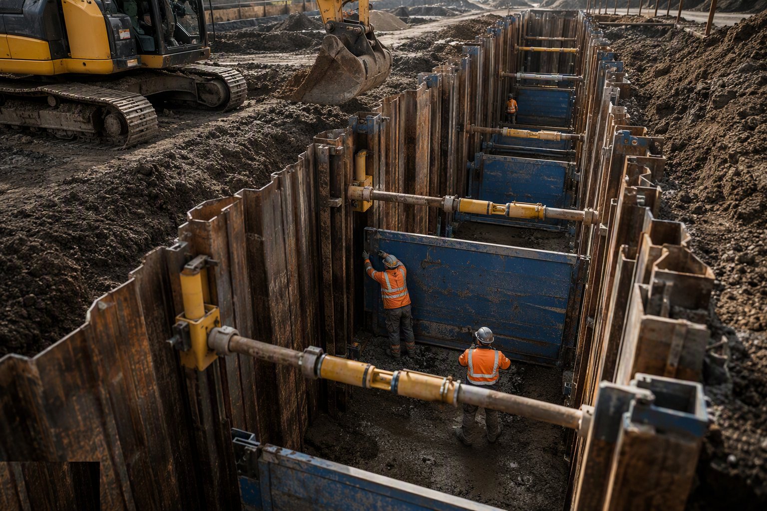 Excavate in stages, installing support as you go — Excavation Support and Trench Shoring, step 4