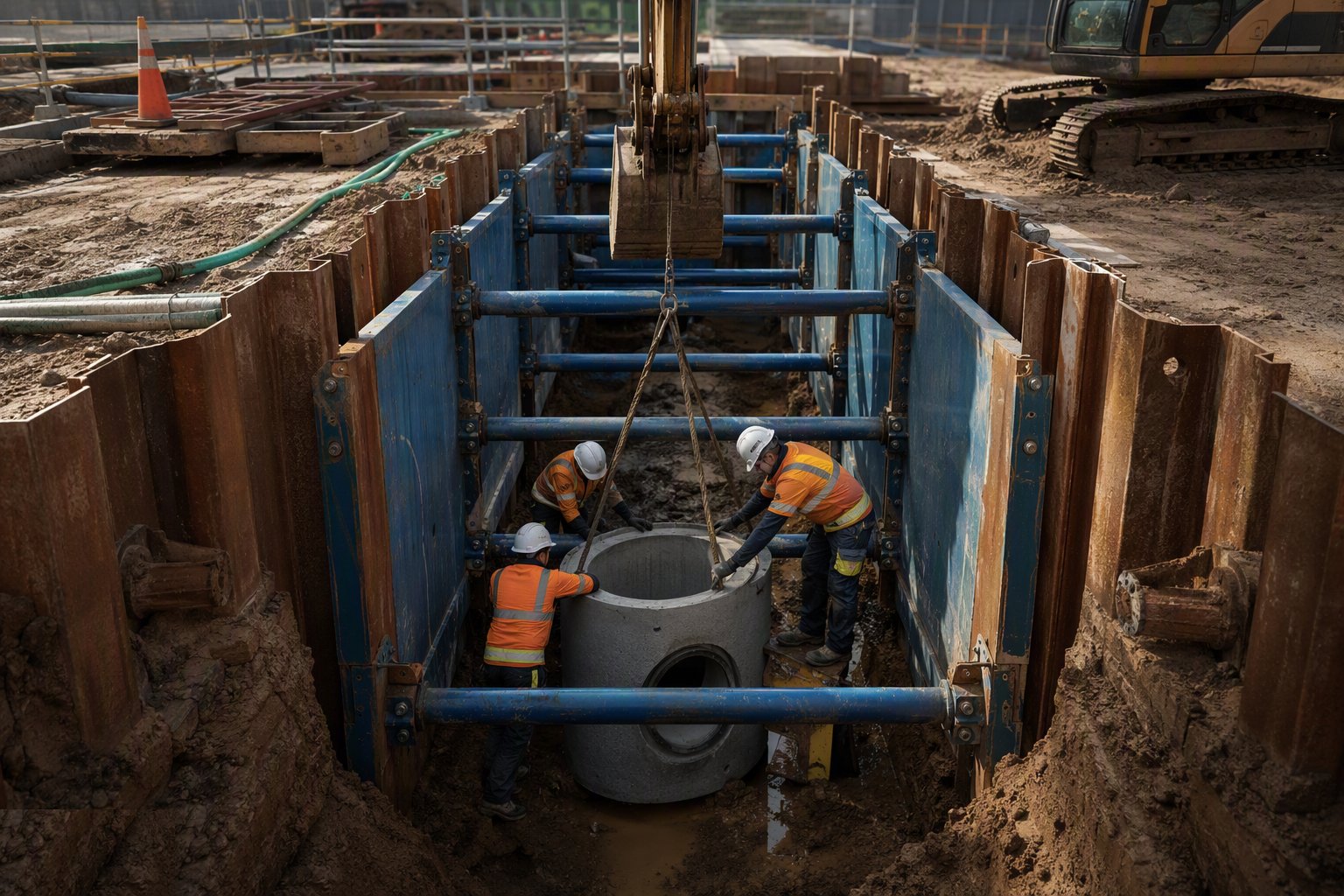 Install the permanent work inside the support — Excavation Support and Trench Shoring, step 6
