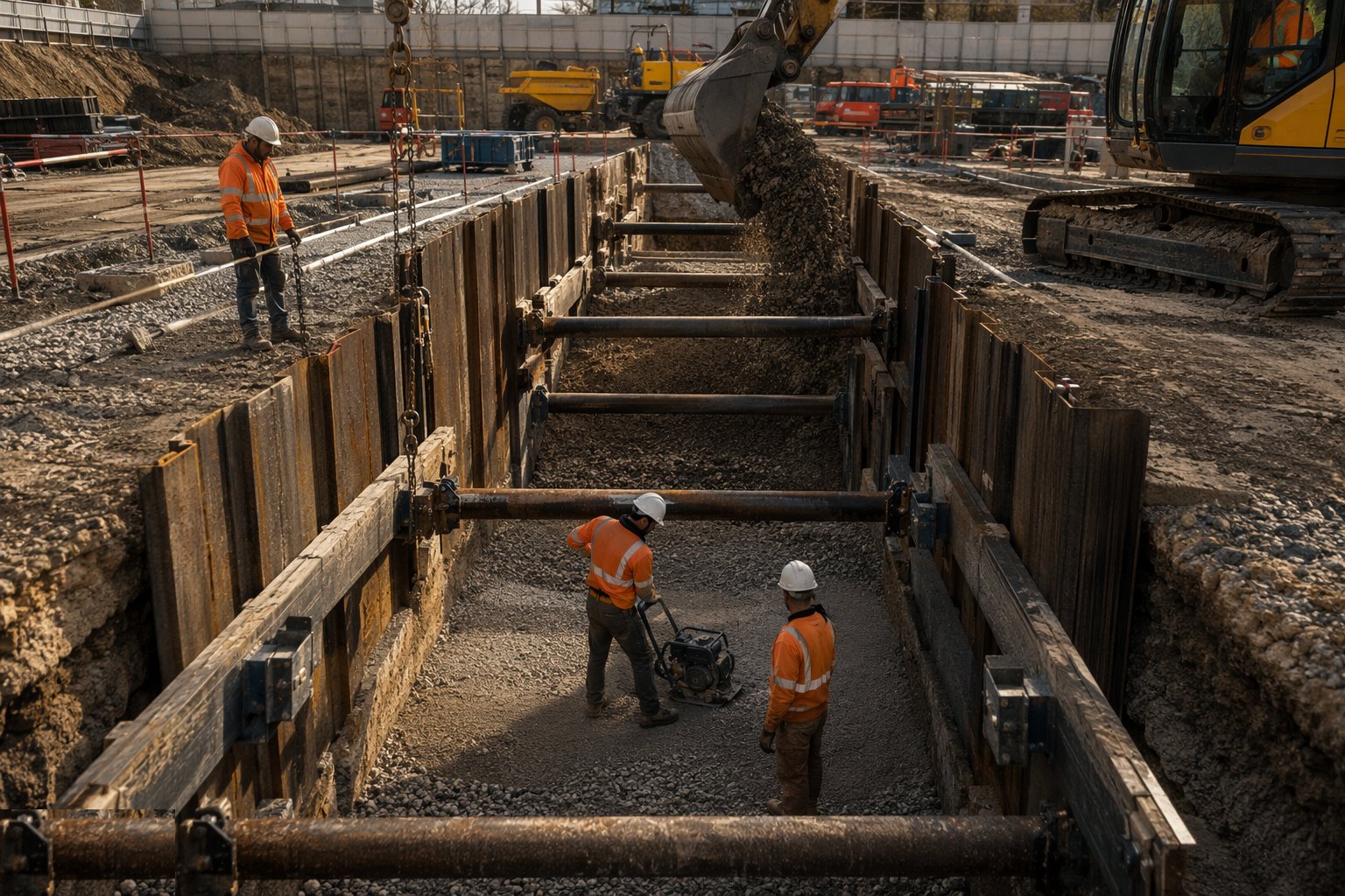 Withdraw support and backfill in controlled stages — Excavation Support and Trench Shoring, step 8