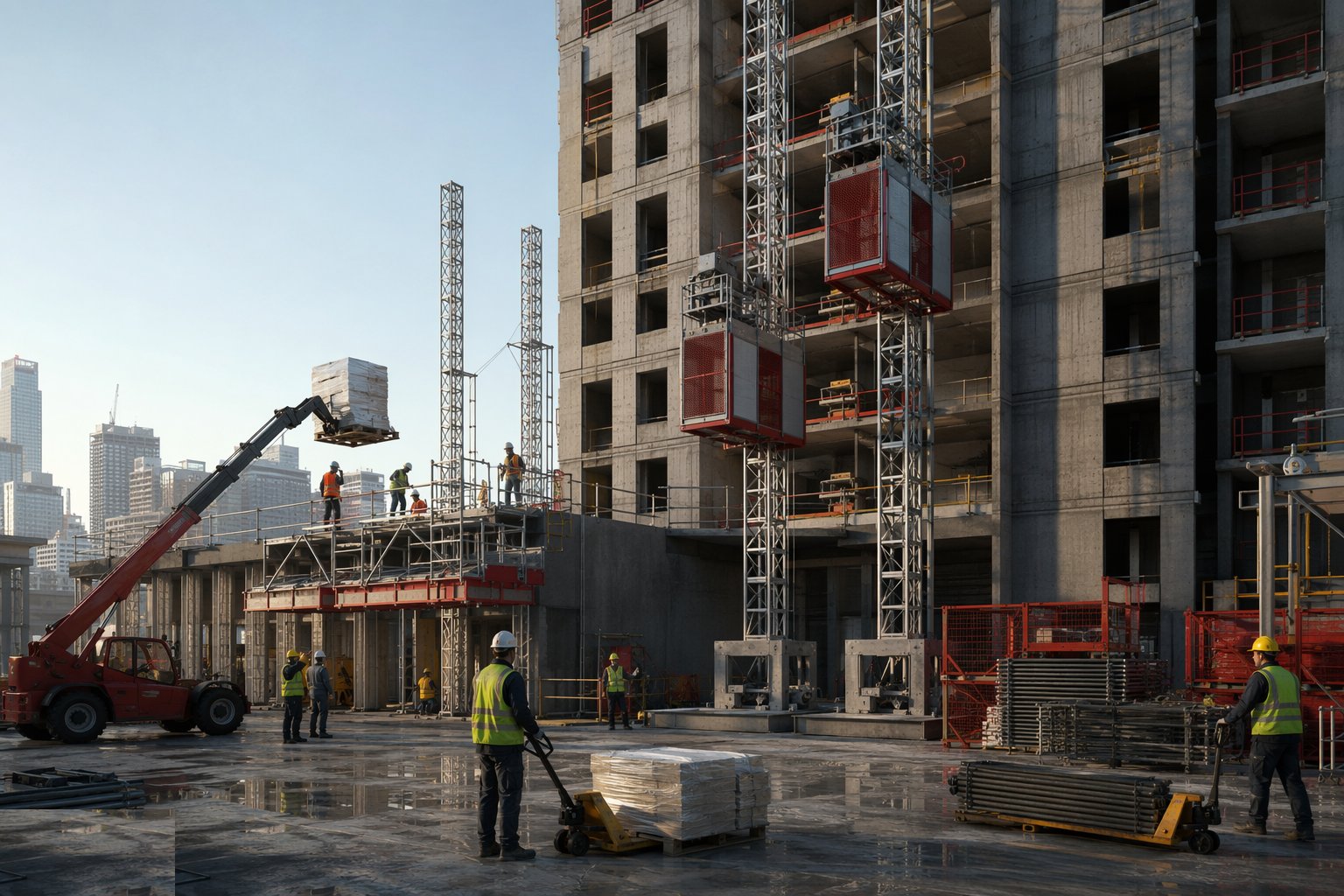 Install bases, masts and ties — Hoists, Mast Climbers and Material Handling, step 2