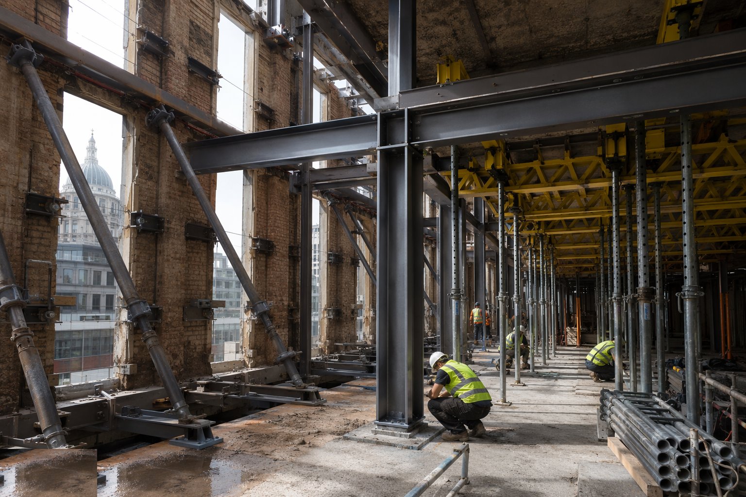 Build the permanent works and transfer load — Propping, Façade Retention and Temporary Support, step 8