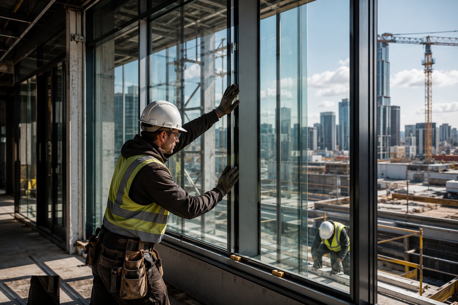 Glaze and adjust the panels — Aluminium systems, step 4