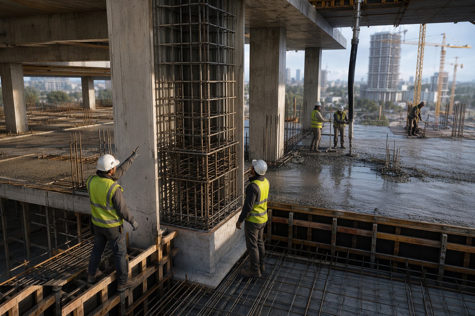 Rehearse the cage and the pour sequence — Beam and slab frames, step 1