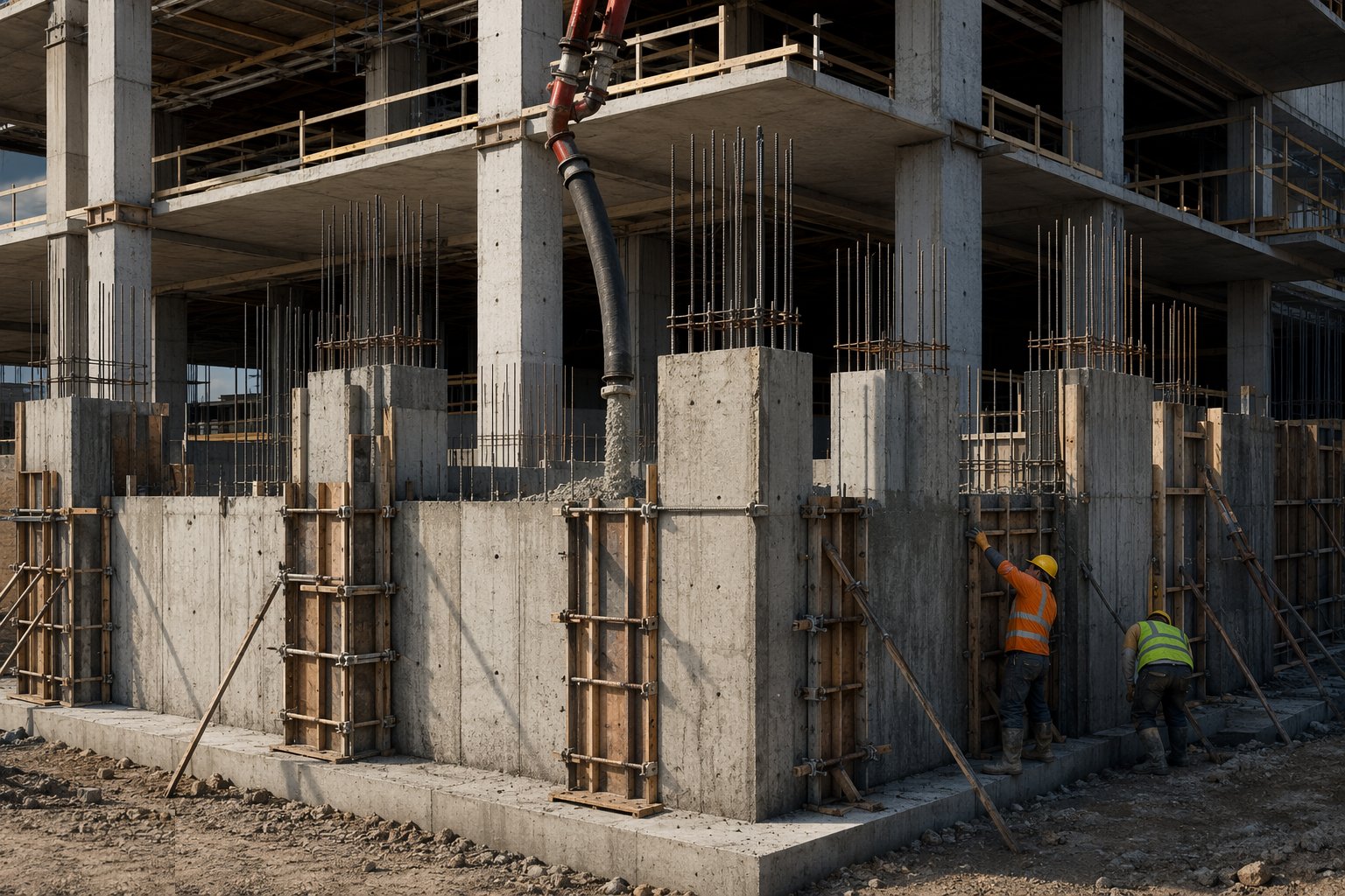 Cast columns and walls to kicker level — Beam and slab frames, step 2