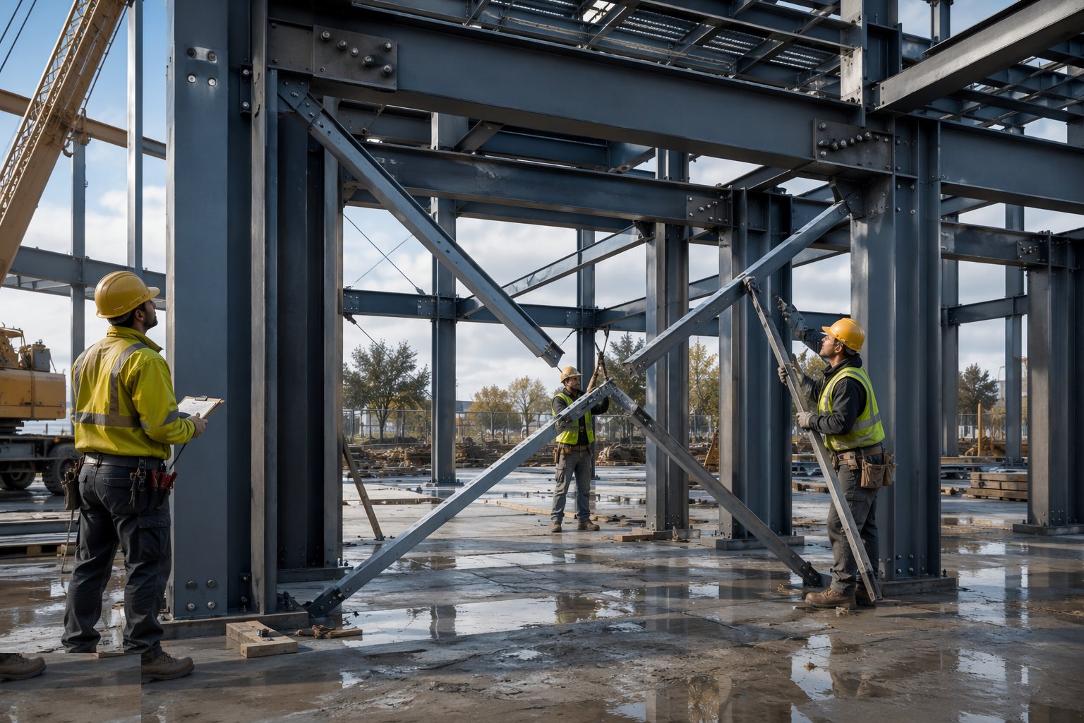 Verify, remove temporary bracing in sequence, and record — Braced and unbraced frames, step 5